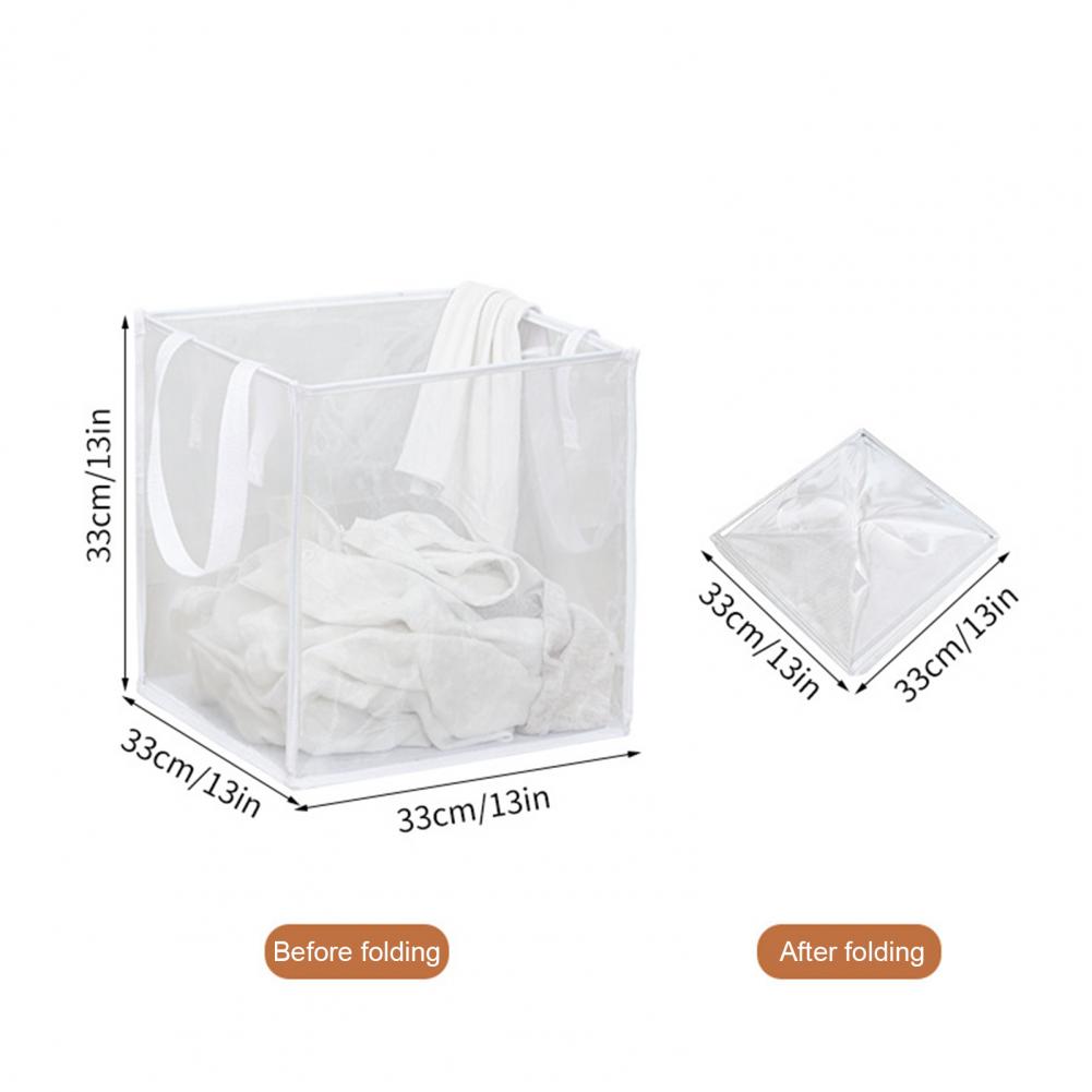 Mesh Pop Up Dirty Laundry Basket Hamper Square Foldable Side Handles Visible Dirty Clothes Sundries Toys Storage Bag