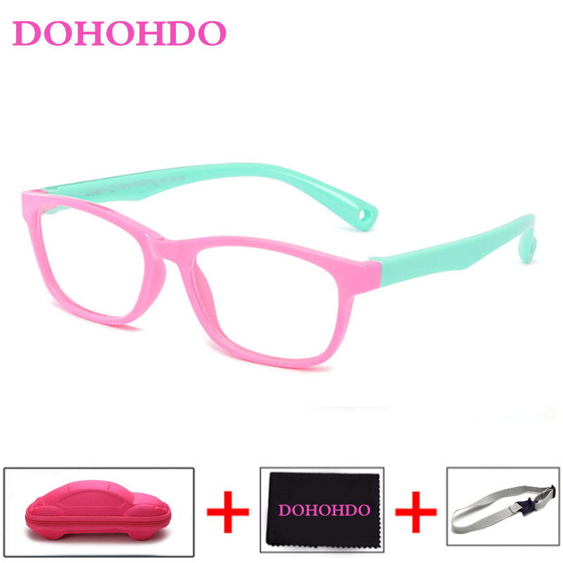DOHOHDO 2022 Flexible Kids Eyeglasses Frame Glasses For Child Boys Girls Degree Myopia Optical Frames With Lanyard Square