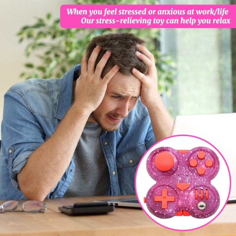Fidget Pad Cube Sensory Spinner Anxiety Release Gadget with Starry Pink Color Stressful Vent Pad Hand Spinner Popit ADD