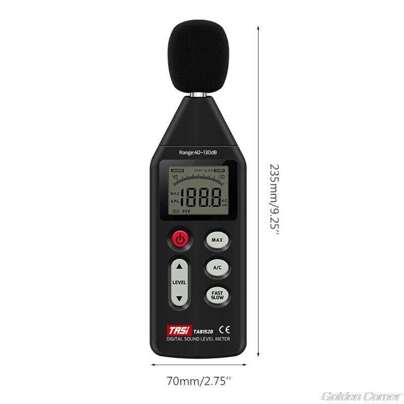 Digital Sound Level Meter with USB Data Connection 40-130dB Tester Volume Decibel Measuring TA8152B LCD Display M09 21
