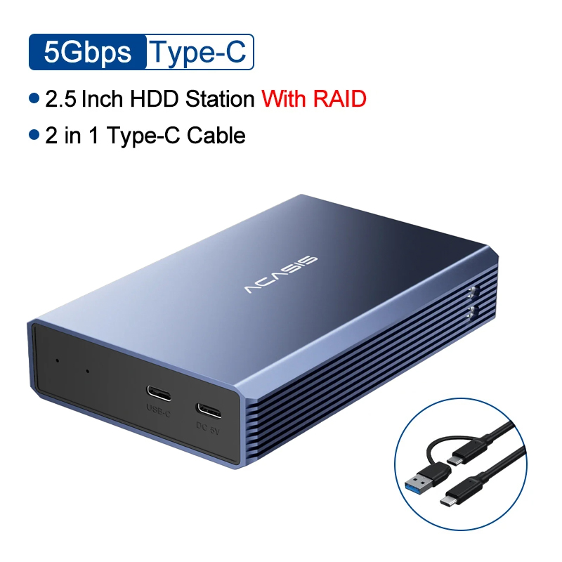 Acasis 2,5 inch HDD-behuizing Dual Bay externe harde schijf behuizing HDD SSD-behuizing RAID Array Type C 2,5-inch schijfarray-behuizing: Default Title