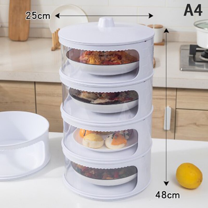 Multi-layer Food Cover Stackable Food Insulation Cover Anti-flies Household Dining Table Leftovers Storage Dust Proof Cover: Four Layers