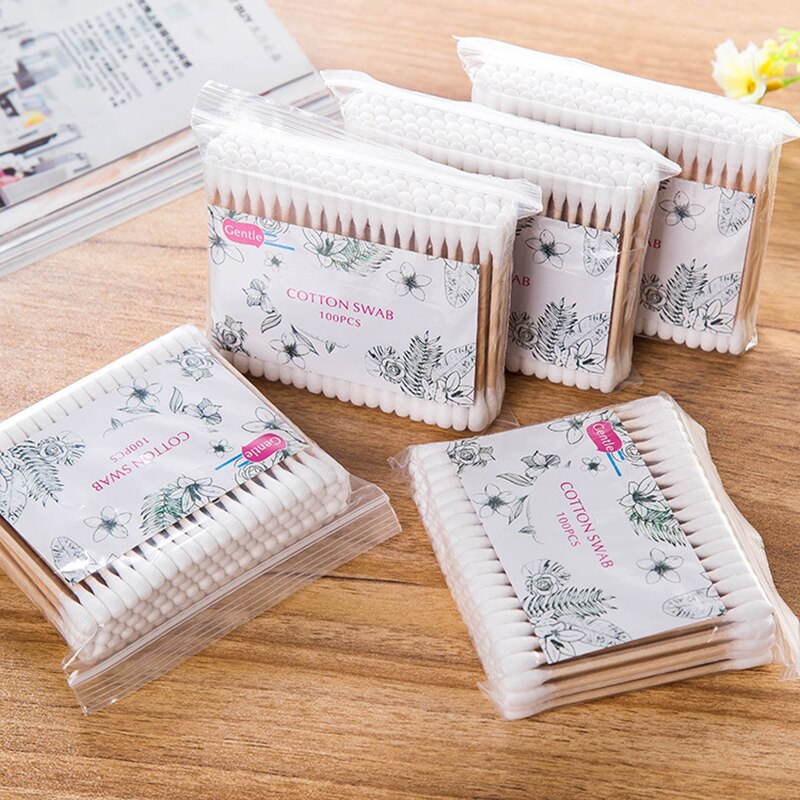 Multifunction 500pcs Cotton Swab Double Head Disposable Makeup Tool Wood Stick For Manicures Nose Ears Cleaning Health Care Tool