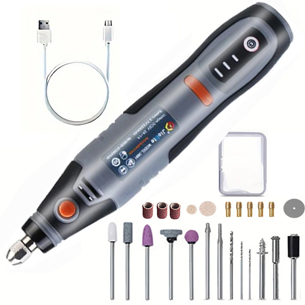 JANGKLIFE USB outil rotatif sans fil Dremel Mini perceuse stylo de gravure électrique Mini perceuse sans fil avec accessoires ensemble de bricolage: Grey