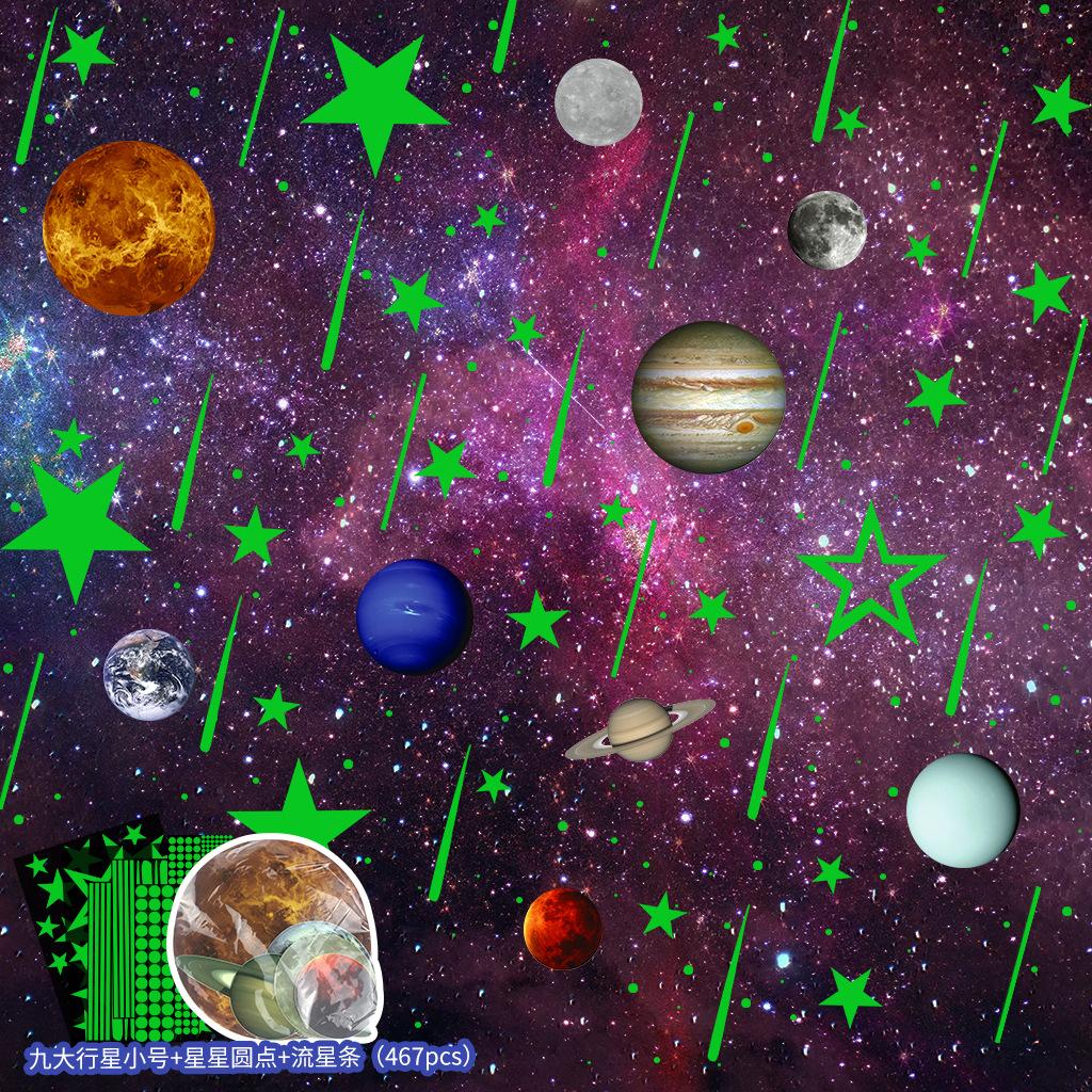 Pegatinas de pared que brillan en la oscuridad de estrellas, planetas, puntos luminosos, estrellas y luna, decoración para dormitorio de bebés y niños, calcomanías de pared de techo