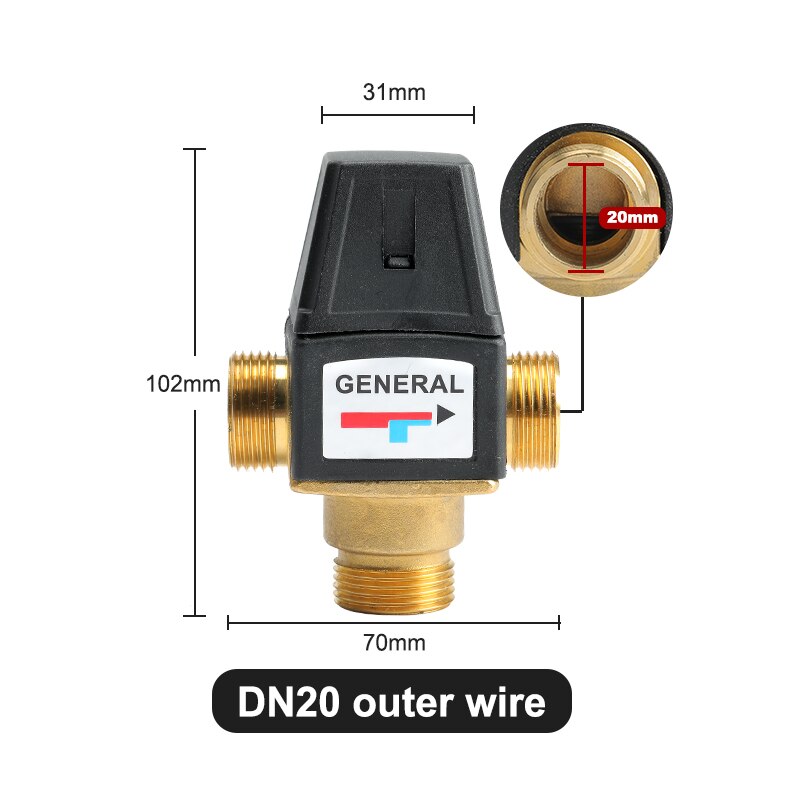 DN20/DN25 Solar Water Heater Valve 3-Way Brass Thermostatic Mixer Valve Male Female Thread Mixing Valve Accessories 3/4" 1": DN20-1