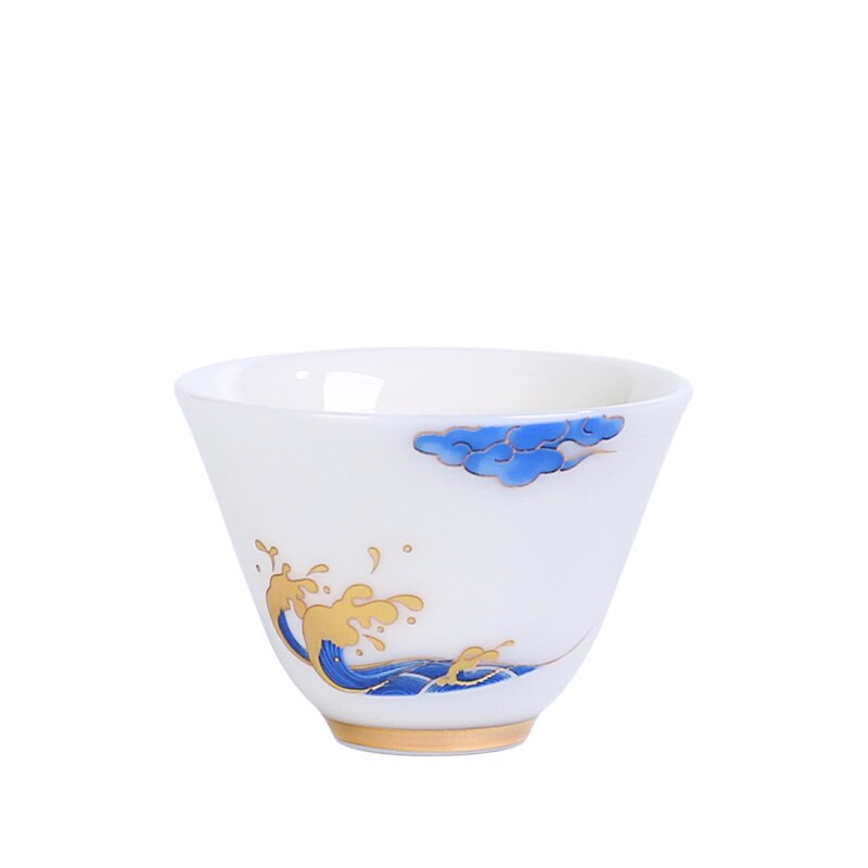 Alta branco copo de cerâmica artesanal porcelana xícara chá tigela casa kung fu chá conjunto pequeno copo mestre chá conjunto siteel