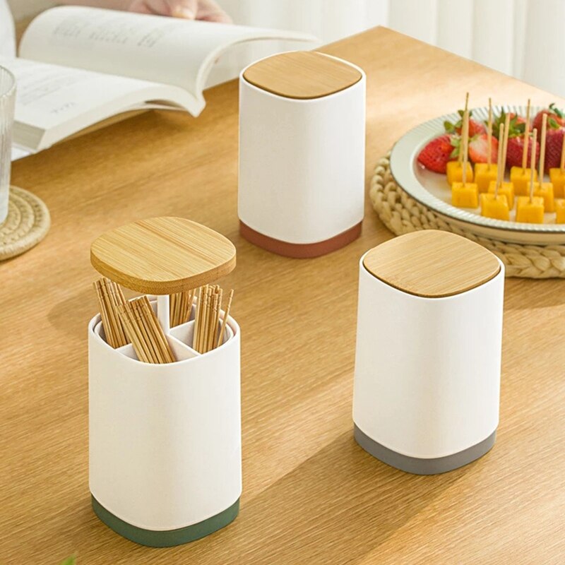 Automatic Pressed Cotton Bud Swabs Toothpick Holder Dispenser Case Holder Storage Organizer Box Home Decoration