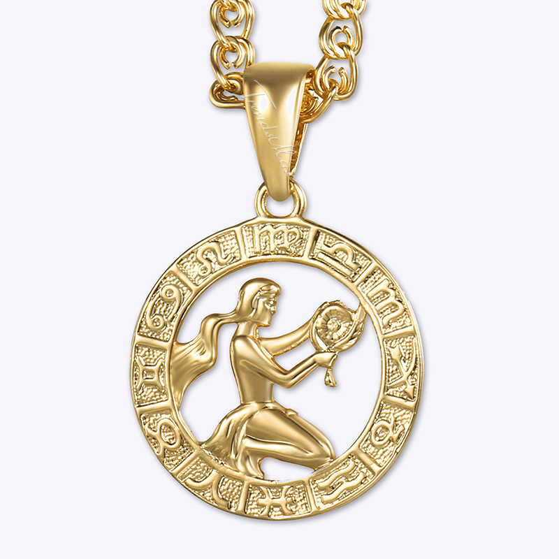 Davieslee 12 Horoscope Zodiac Sign Pendant Necklaces For Women Men Gold Color Aries Leo 12 Constellations DGPM24: green / Light Yellow Color