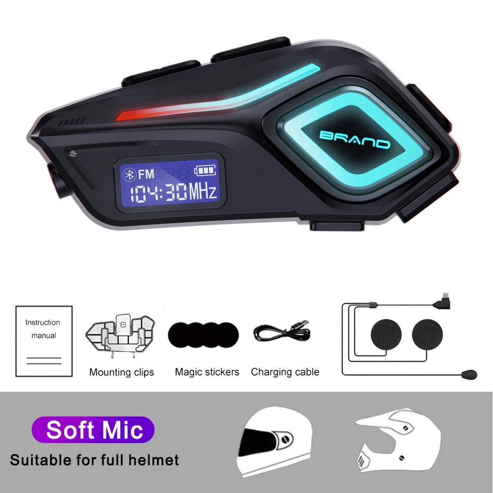Bluetooth 5.4 casque de moto casque mains libres appel téléphone sans fil FM Radio étanche avec lampe de poche stéréo écouteur: Bleu