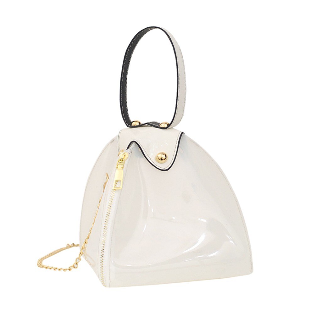 Fashionable ladies large capacity transparent popular purple three-dimensional dumpling bag leather shoulder bag: White 