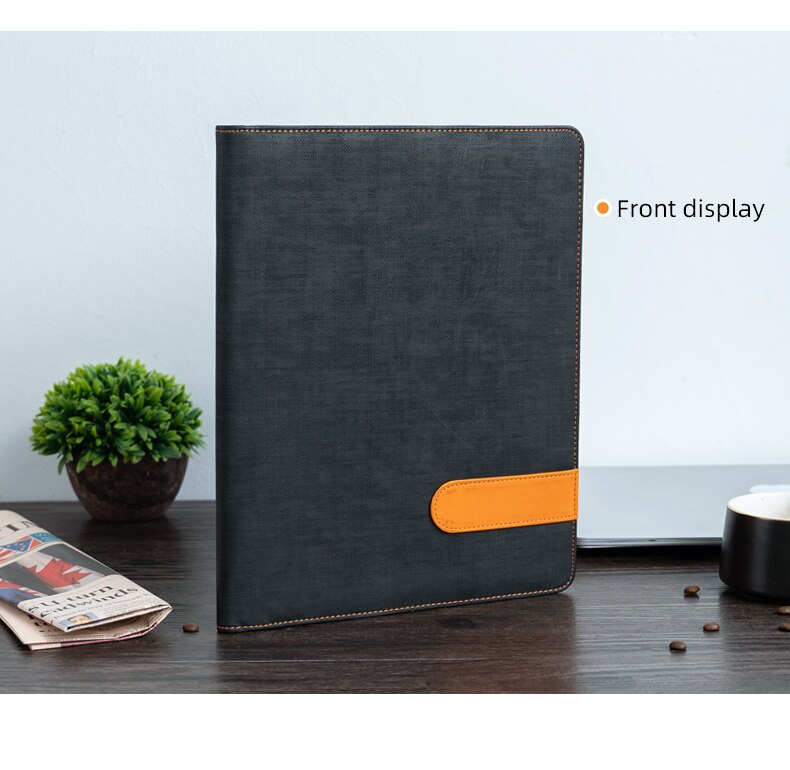 Classeur A4 en cuir, noir, gris, bicolore, pour conférence, bureau d'affaires
