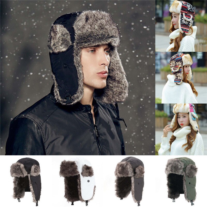 Brand Unisex Trapper Bomber Winter Warm Russian Trooper Ear FLAPS Winter Ski Hat Men Women Cap Bomber Hats