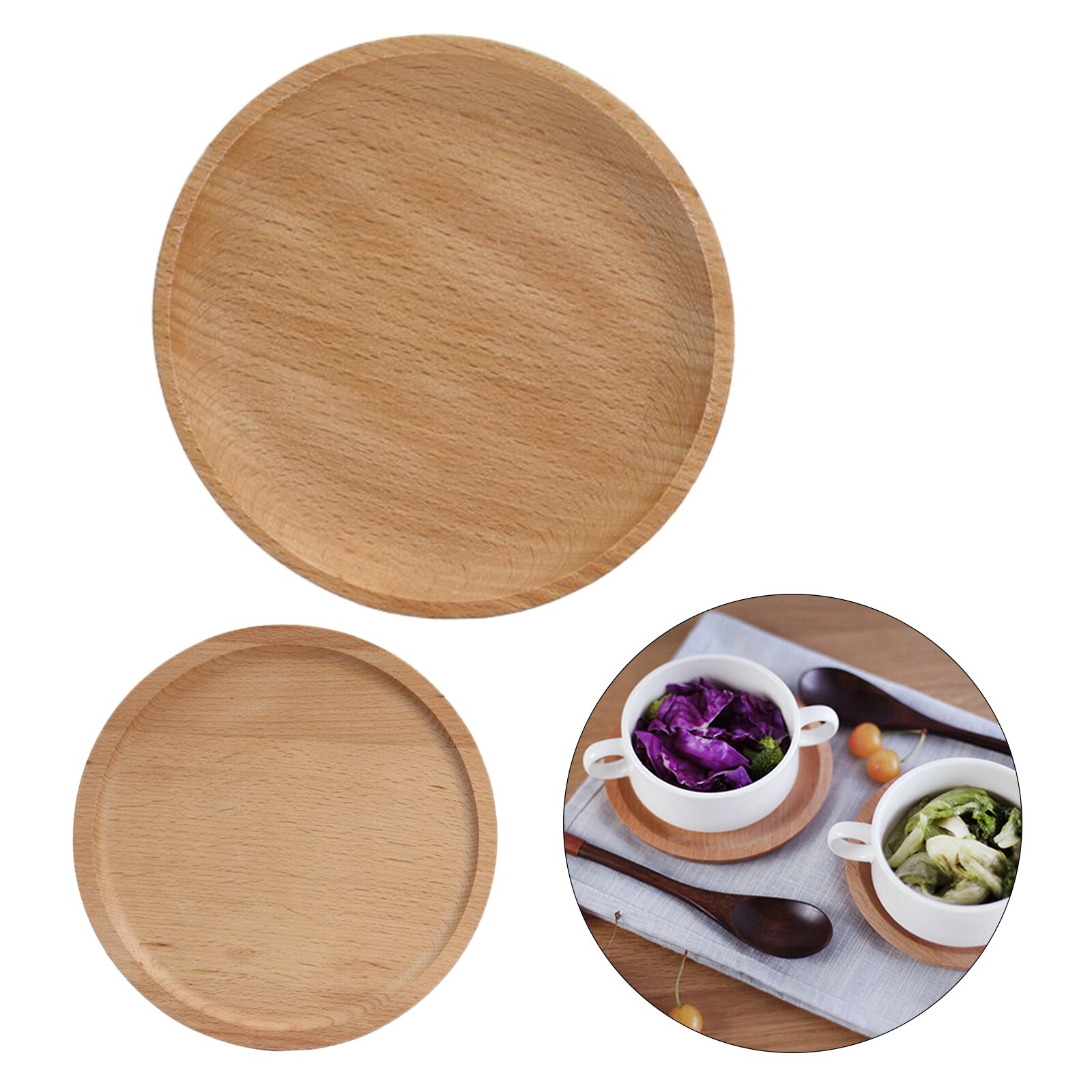 Assiettes à dîner en bois de hêtre, assiettes rondes en bois, faciles à nettoyer et légères