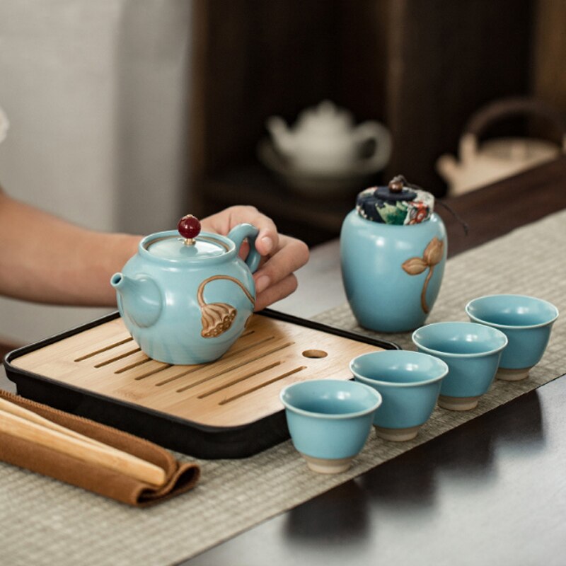 Service à thé Kungfu en céramique, Portable, d'affaires, service à thé chinois, théière, tasse de thé, canettes