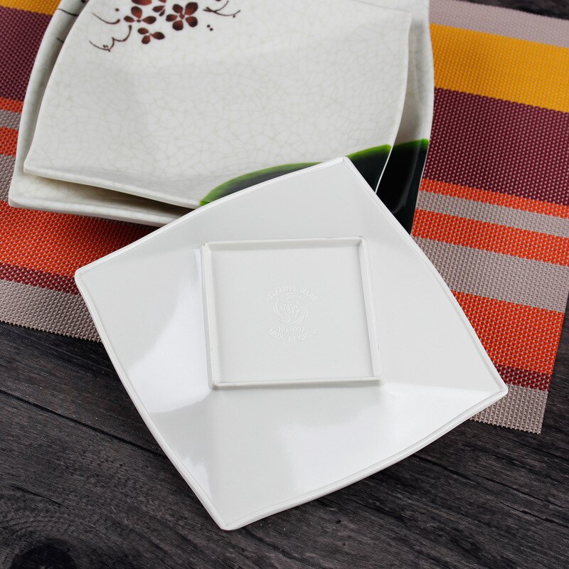 Högkvalitativ kvadratisk plastik maträtt lunch mat godis tallrik bricka porslin lotusblad mönster tårta frukt snack tallrik kinesisk stil