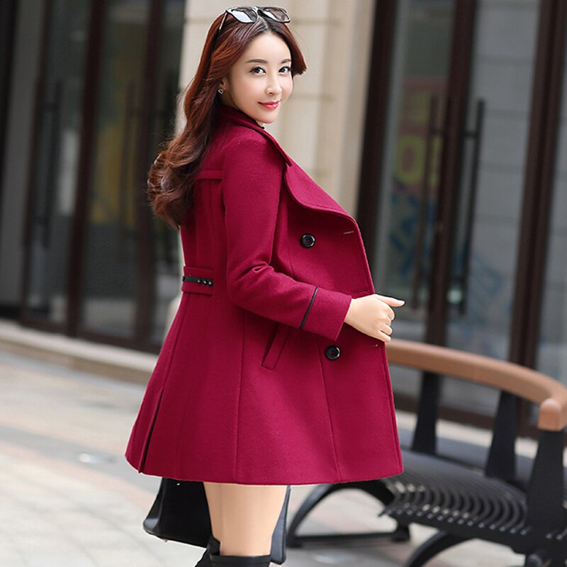 Ftlzz feminino mistura de lã quente longo casaco outono inverno plus size feminino fino ajuste lapela lã casaco cashmere outerwear