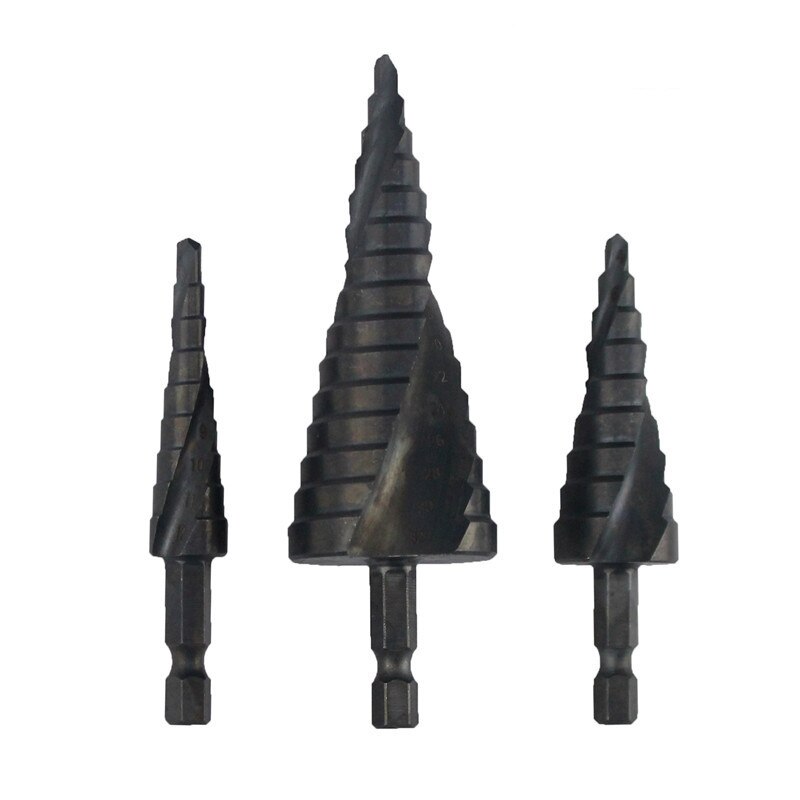 Metal Drills 4-12/20/32mm HSS Cobalt Step Cone Drill Bit Set Nitride Coated Wood Metal Hole Cutter Drill Spiral Groove Drill Bit: A-3pcs without bag