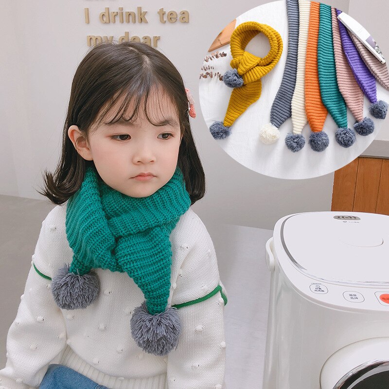 Verdikte gebreide kindersjaal effen kleur kruisstreep jongens en meisjes lange handdoek hangende bal winter warm baby haar nek