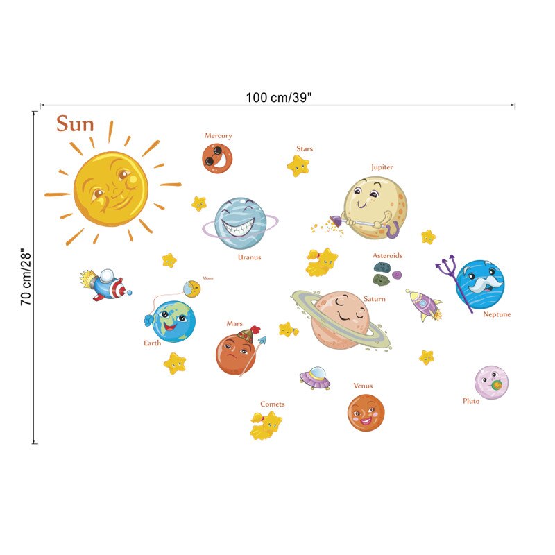 Cartoon Solar System Planets Spaceship Wall Stickers For Kids Room Bedroom Decoration Boys Nursery Mural Art Diy Pvc Home Decals