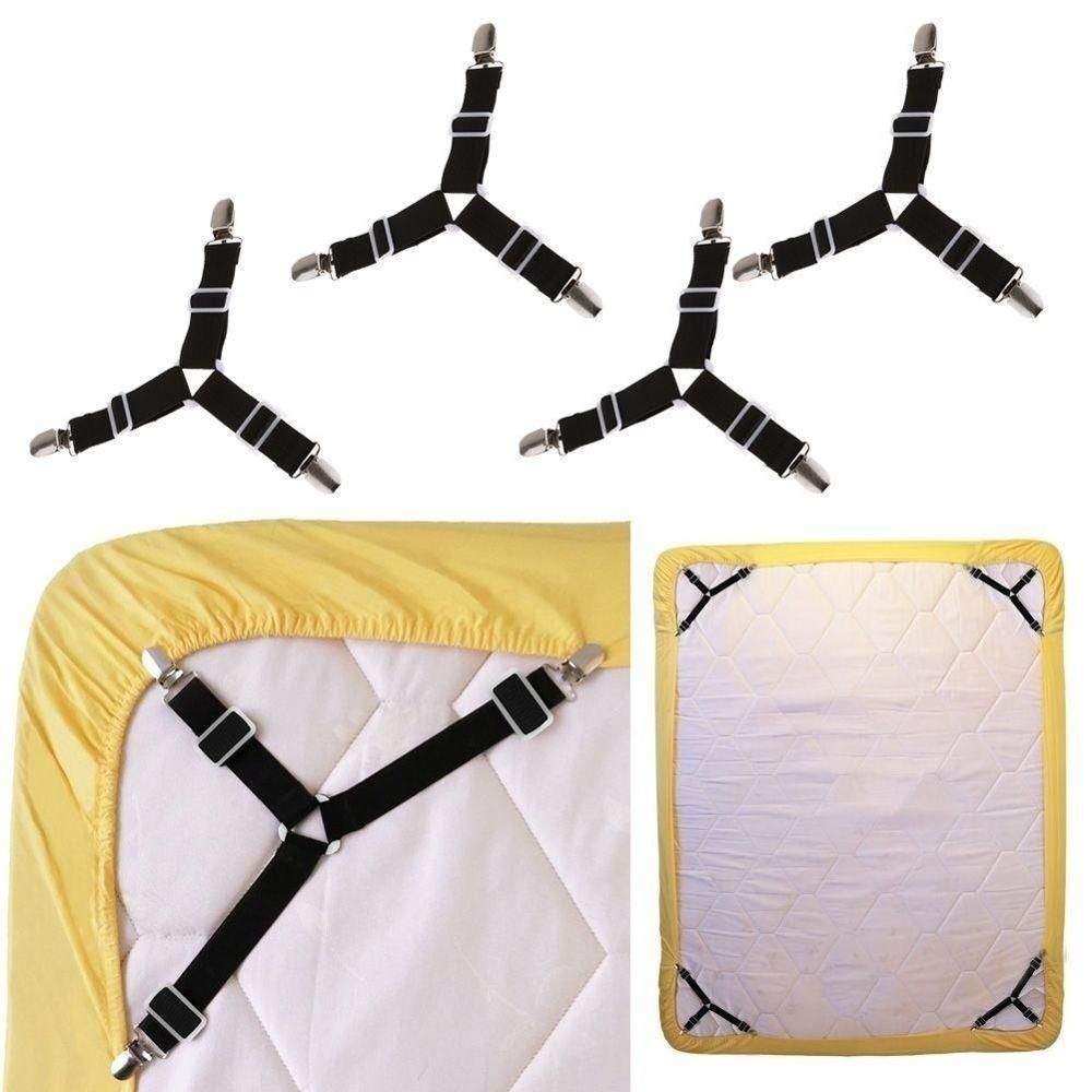 Attache-drap élastique avec pinces 4 pcs/lot, tendeur pour la fixation des draps, couvertures et textiles, accessoire ménager