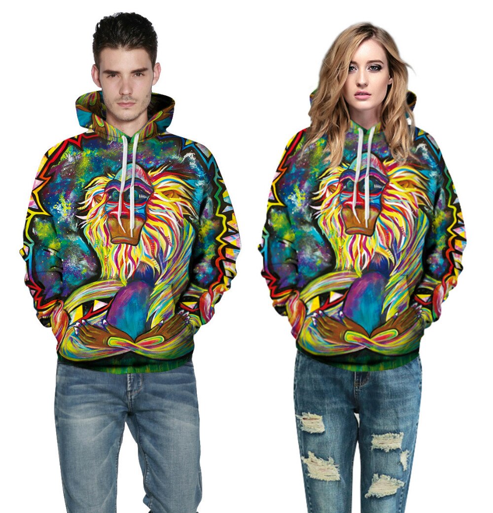 3D Graphic Print Hoodie - Lion Oil Painting Design - Breathable Polyester - Men's & Women's Casual Wear