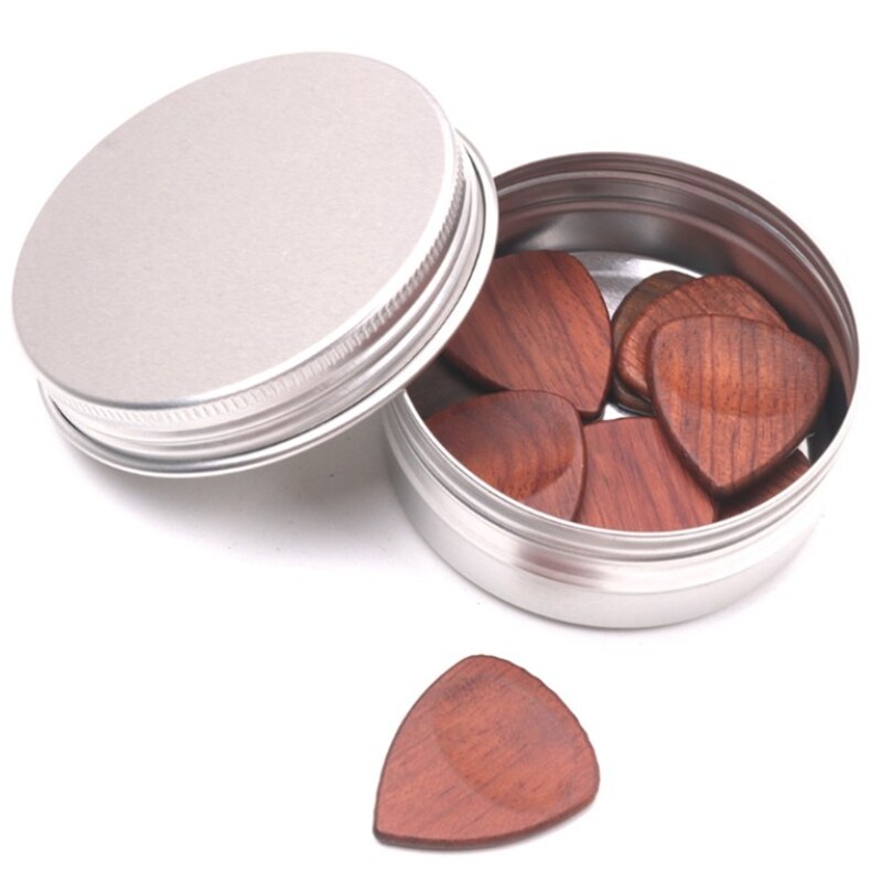 -Wooden Guitar Pick Plectrum Metal Storage Box for Picks Hold Case Care Tool