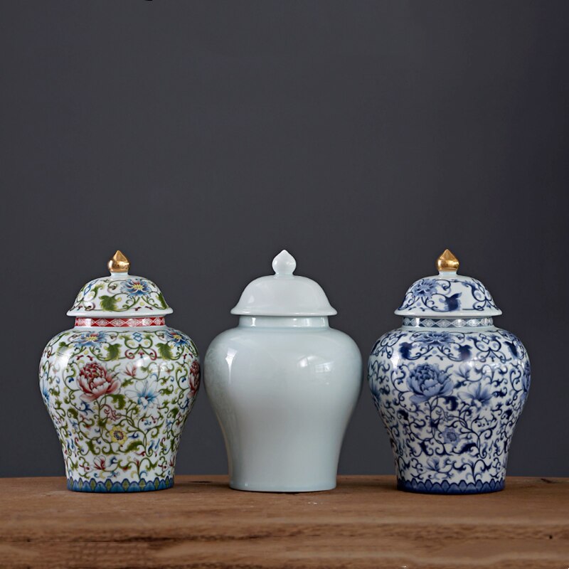Ceramic General Jar Ceramic Tea Caddy Kitchen Storage Airtight Jar Tea Set Enamel Porcelain Chinese Handicraft Ornaments