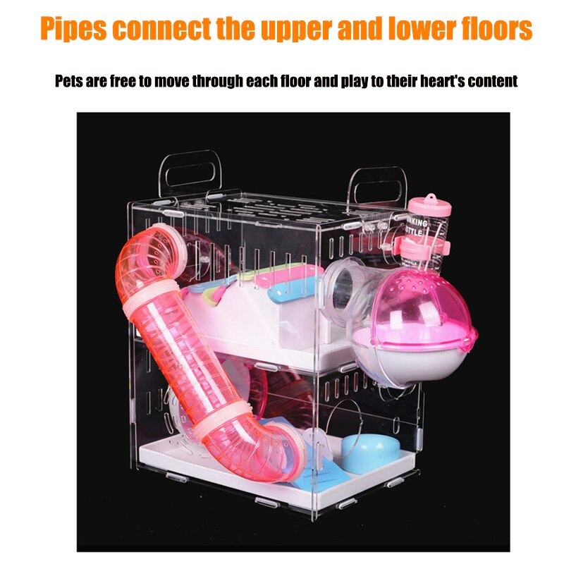 Transparent acrylique Hamster maison petite Cage pour animaux de compagnie surdimensionné Villa cobaye base Cage jouet fournitures paquet nid avec le tuyau