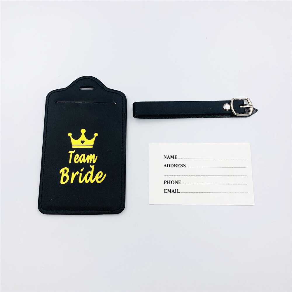 Bruiloft Decoratie Team Bruid Om Zachte Slippers Hand Band Bagagelabel Leer voor Bruids Douche Hen Night Bachelorette Party, Q: Tag Black Team