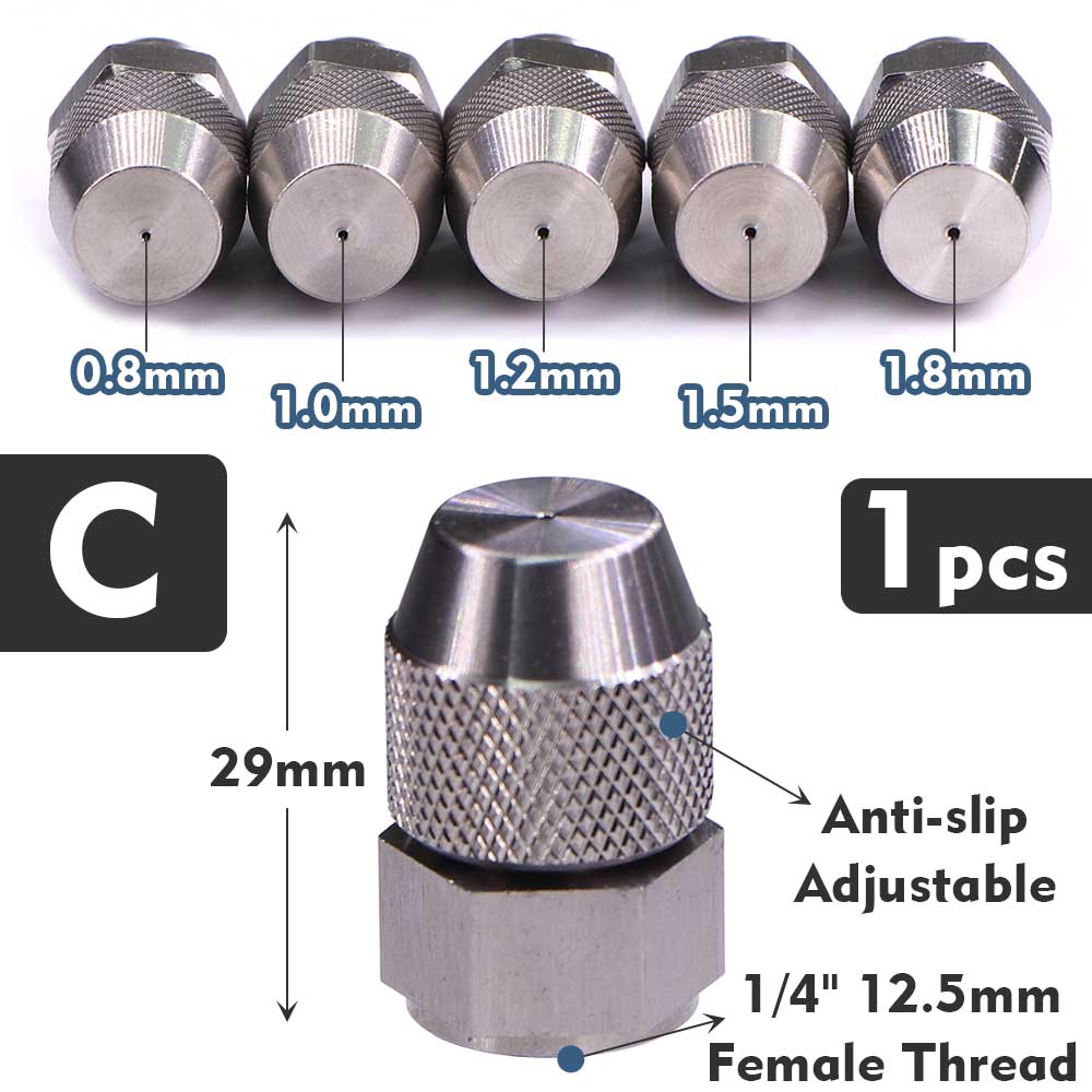 0,8–1,8 mm Nebeldüsen, verstellbares Zerstäubungssprüihr mit 1/4 Zoll 1/2 Zoll Edelstahl-Adapter, Gartenbewässerung, Kühlung, Bewässerung: Silber / 1''