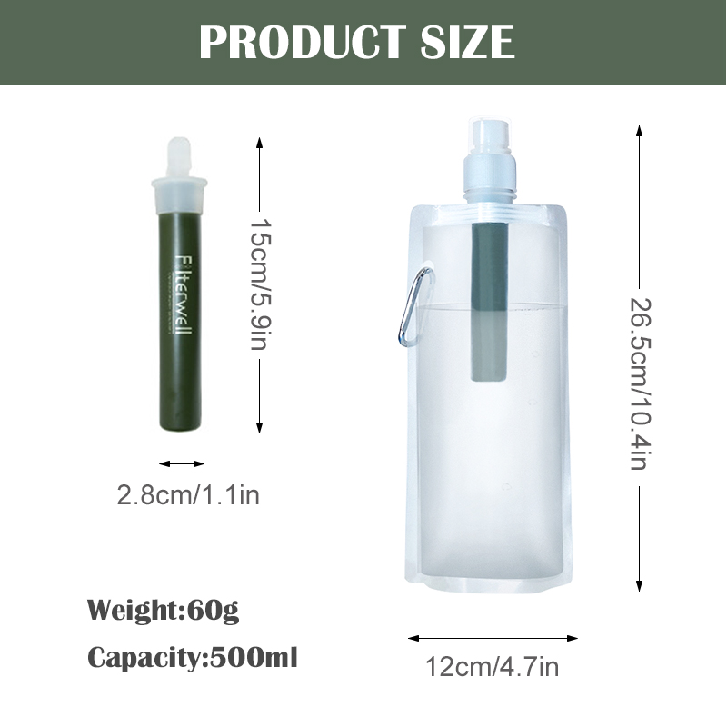 Botella de paja con filtro de agua para exteriores, suministros de supervivencia o emergencia, purificación de Camping, bolsa purificadora de agua, senderismo