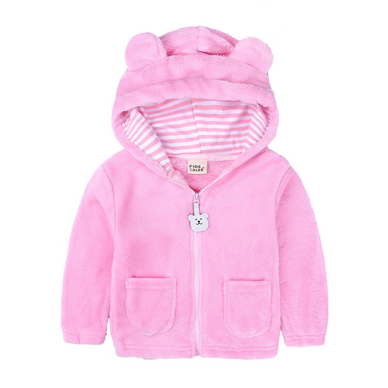 Infantile à capuche corail polaire ours manteau veste pour garçon fille bébé pull avec fermeture à glissière enfants automne et hiver veste enfants manteau: Rose / 24M