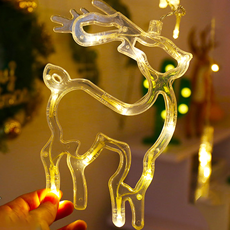 Cortina de luces LED con forma de ciervo, Estrella y Luna, guirnalda de luces de colores para Navidad, decoración de Año , para exteriores, hogar, boda, , 220V