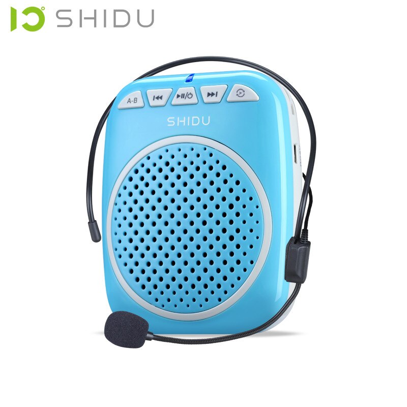 SHIDU S308 Teaching Microphone Special Voice Amplifier with Wired Headset Waist Neck Band and Belt Clip Support MP3 U Disk/TF: Blue