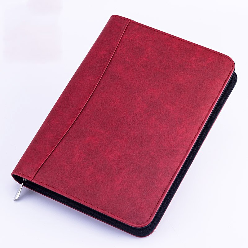 Retro Faux Leather A5 Padfolio with Calculator Binder Zipper Business Notebook File Organizer Folder Manager Briefcase Note Book: Red