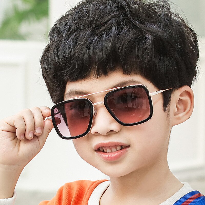 Børn solbriller metal firkantet vintage jern mand briller til piger drenge pilot punk 6-14 år gamle børn solbriller