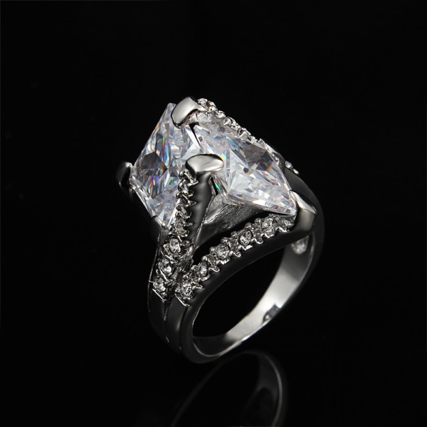 2pcs large squar white zircon Silver Color ring for women wedding party jewelry