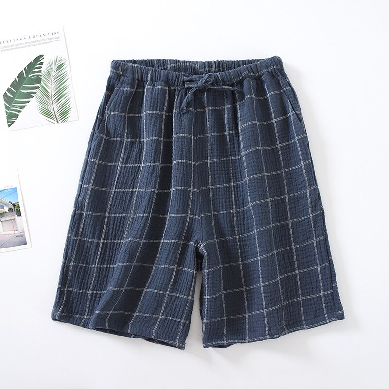 Pantalones cortos de tela de crepé de algodón para hombre, Shorts finos transpirables de gran tamaño, pantalones de pijama de celosía Simple para casa, ropa de dormir, novedad de verano: 01 / XL