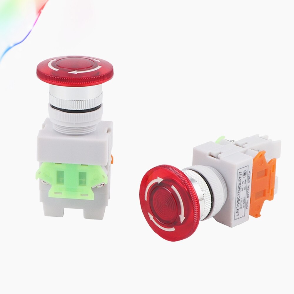 Red Emergency Stop Mushroom Y090 LAY37-11ZSD 11ZSDN Push Button Switch With LED START STOP 1 NO 1 NC