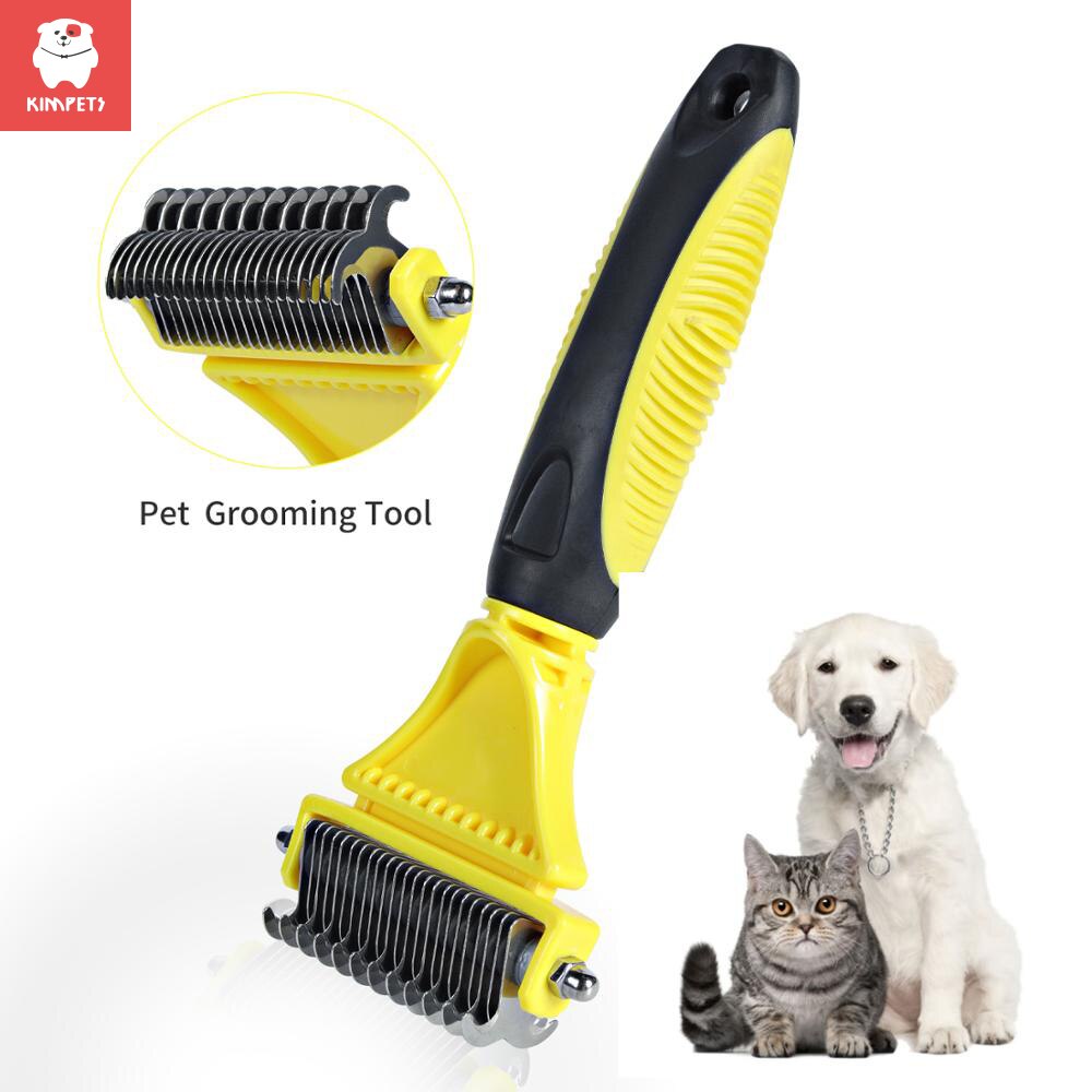 Kimpets Hair Removal Comb for Dogs Cat Detangler Fur Trimming Dematting Deshedding Brush Grooming Tool For Matted Long Pet