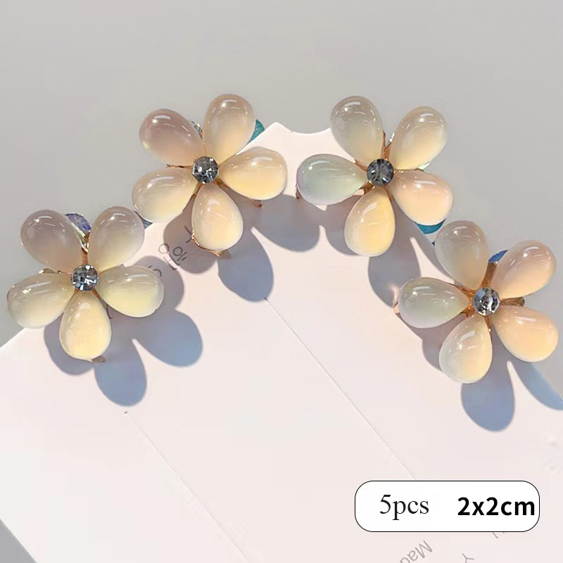 5pcs Double Side Crystal Flower Hair Claw Rhinestones Alloy Hair Clamp for Girls Sweet Summer Side Clip Hair Styling Accessories: Yellow