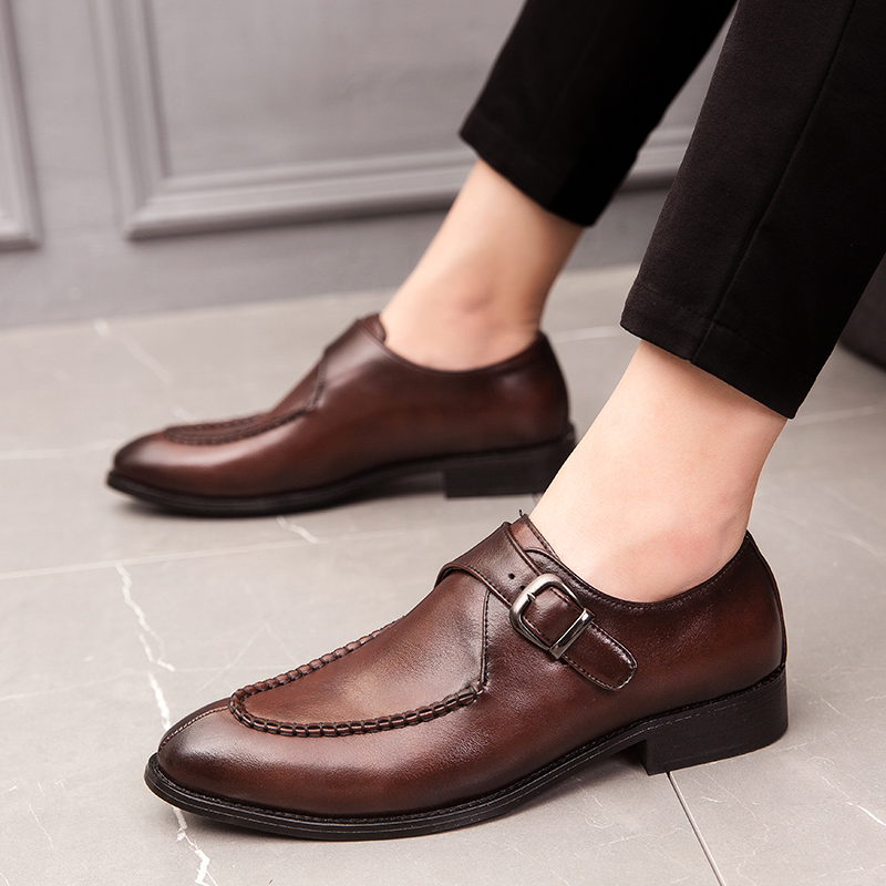 Tosjc män spännen klänning loafers man spetsiga tå oxfords handgjorda munkband skor andas slip-on formella skor affärsskor