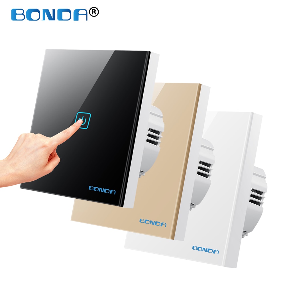 Touch Switch EU Standard AC 110-220V Tempered Crystal Glass Panel Light Sensor Switches Wall Lamp LED Backlight 1/2/3 Gang 1 Way