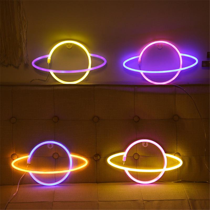 Planeta cartel de neón para Bar de la luz de la pared LED colgante para escaparate de Navidad decoración atística de pared luces de neón Lámpara USB alimentado por batería o