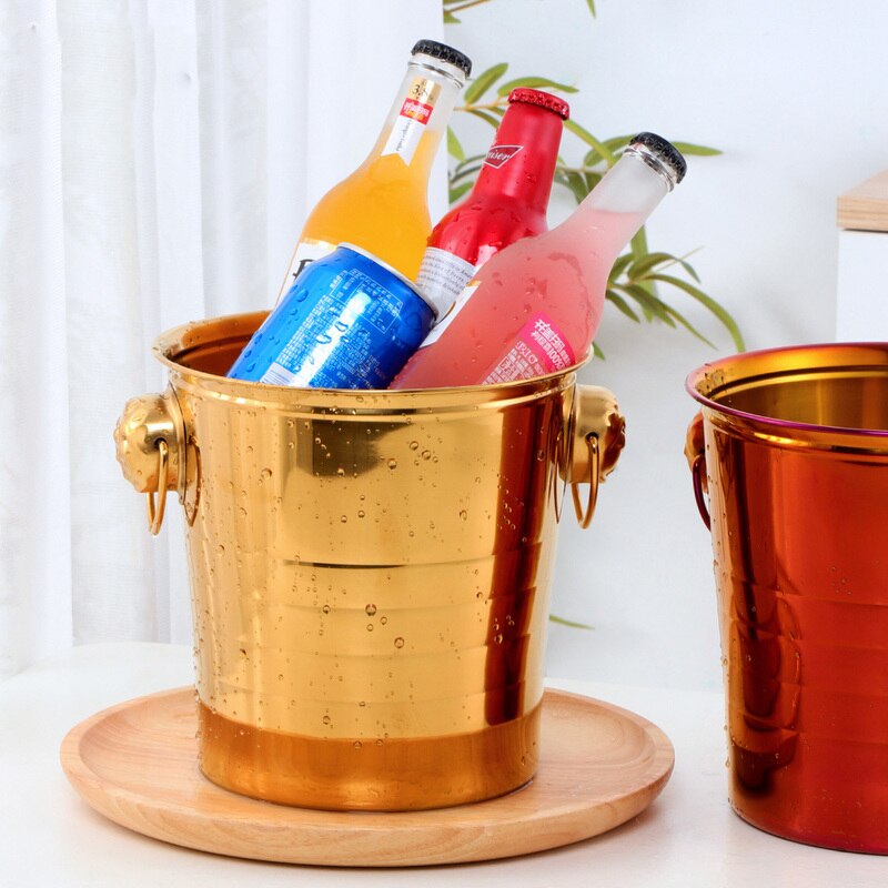 Stainless Steel Ice Bucket Gold Ice Holder Container With Scoops Whiskey Beer Ice Chiller Cooler Bar Tool For Party