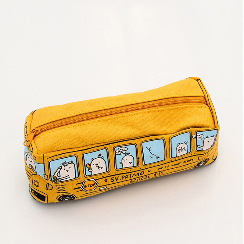 Large Canvas Pencil Case Popular School Bus Zipper Pencil Box For Stationery Organizer School Supplies Durable Pen Bag For Kids: 02