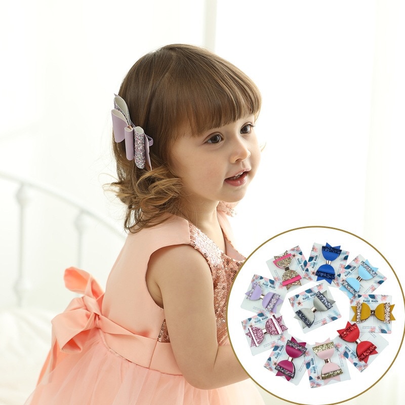 Mixiu Dubbele Laag Glitter Haarelastiekjes Clips Sequin Boog Haarspeld Meisje Haar Accessoires Prinses Party Decor Hoofddeksels Verjaardag