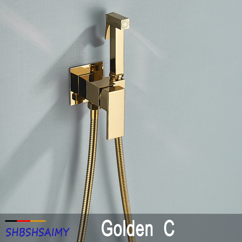 SHBSHAIMY Schwarz Durcheinander Schlecht Bidet Armaturen Hochdruck Spritzgerät dusche wasserhahn Bidet wc waschmaschine Warmen und Kalten Wasser Mischer: Gold C