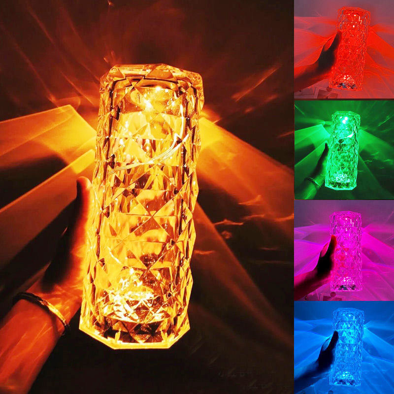 Kristallen Tafel Lamp Rose Licht Projector 16 Kleuren Verstelbare Romantische Diamant Sfeer Licht Usb Slaapkamer Touch Nachtlampje